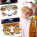 Wild Animal Face Tattoo Stickers - Leopard & Tiger Glitter Temporary Body Art for Halloween, Cosplay, Festivals - 2 Sheets