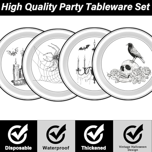 60pcs Halloween Gothic Paper Disposable Plates 9 Inch Spooky Party Tableware