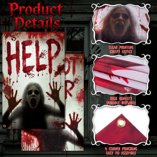Red Bloody Halloween Window Cover - Creepy Haunted House Decor, 47.2 x 31.5 Inch, 2 Pack