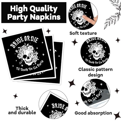 Bride or Die Bachelorette Party Plates & Napkins Set - Serves 24, Halloween & Bridal Shower Decor