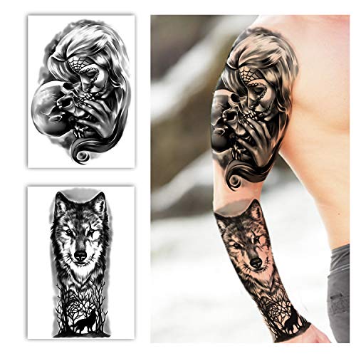 Full Arm Temporary Tattoos 8 Sheets Waterproof Large Shoulder Sticker - S-Lion Variation