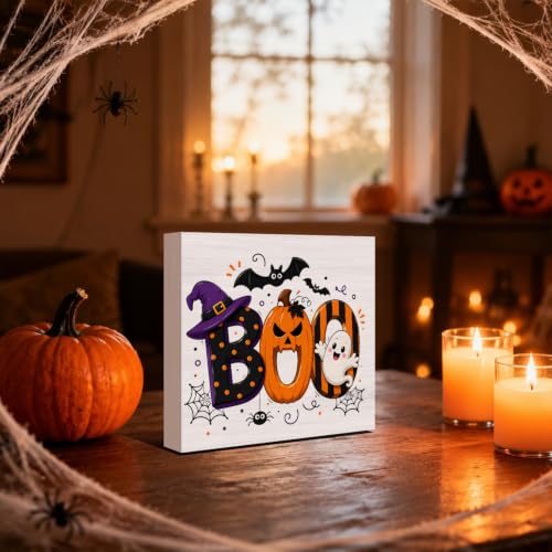 Halloween Pumpkin Ghost Wooden Box Sign - Cute Fall Decor, Variation H
