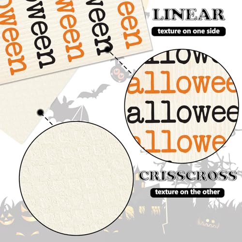 Halloween Ghost Pumpkin Swedish Dishcloths - Reusable Cotton Kitchen Towels - 4 Pack, 7x8 Inch
