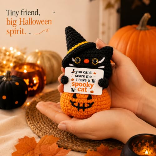 Halloween Black Cat Decor Baskets - Hand Crocheted Spooky Cat Halloween Ornament