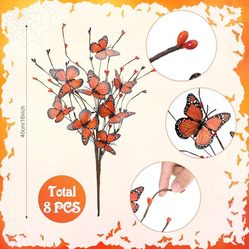 Orange Monarch Butterfly Day of the Dead Decorations - 8 Artificial Floral Picks