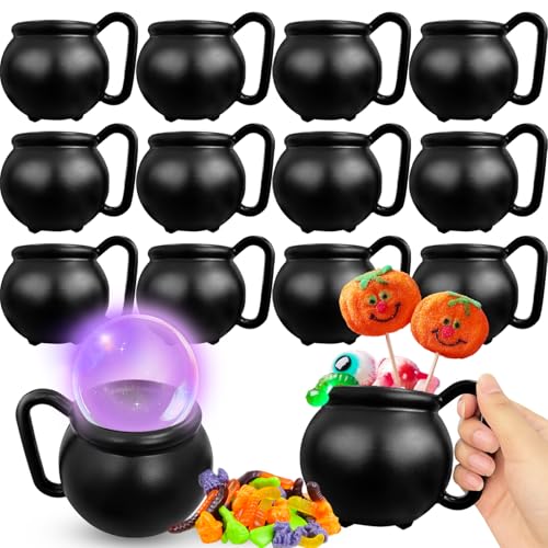 12 Pcs Halloween Cauldron Mug Set - 15oz Plastic Witch Brew Cups for Themed Parties