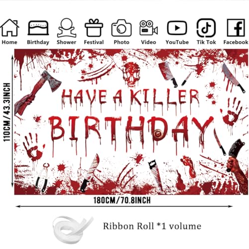 Halloween Blood Birthday Banner, Killer Horror Party Decorations