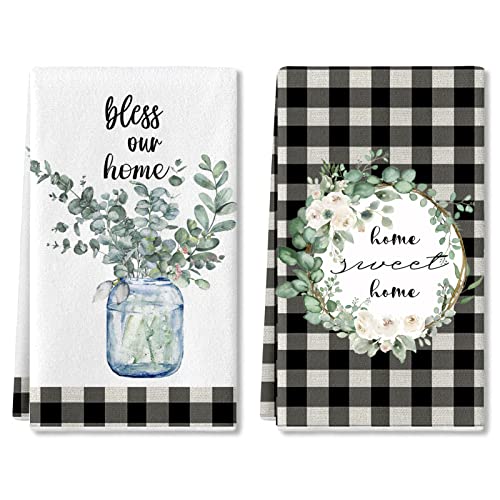 Eucalyptus Leaves Kitchen Dish Towels 2-Pack - Absorbent Microfiber Drying Towels for Cooking
