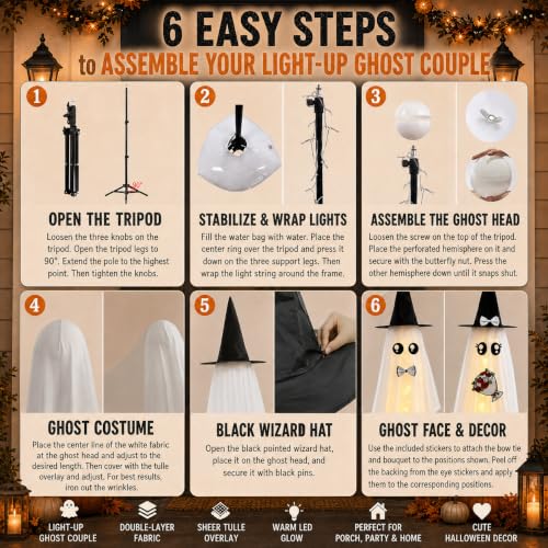 White Lighted Halloween Ghost Decorations Set of 2 - 59 Inch Couple Ghosts