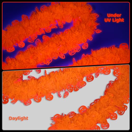 Neon Pumpkin Halloween Garland - 26ft Fluorescent Tinsel Decor with Pumpkins - Variation of THIS listing