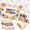 Halloween Happy Boo Day Tablecloth Set - Orange Black Ghost Pumpkins 3Pcs