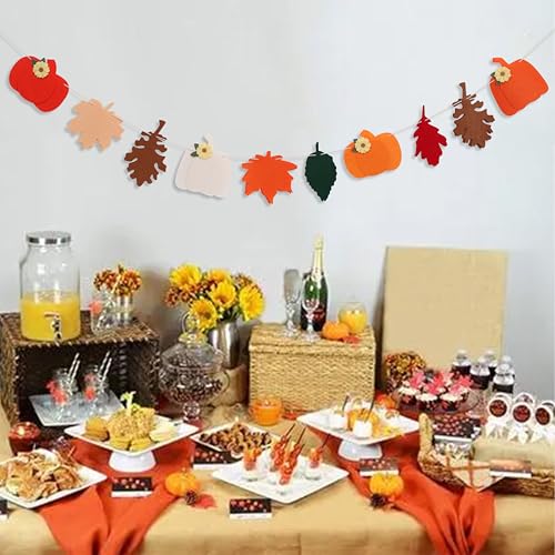 Felt Pumpkin and Leaves Garland - Fall Harvest Banner for Thanksgiving & Halloween Decor