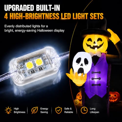 12FT Purple Gentleman Halloween Inflatable with Built-in LED Lights - Outdoor Yard Decoration