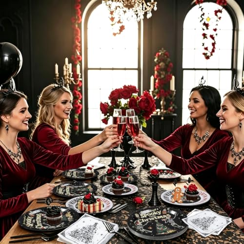 Skull Christmas Party Decorations Set - Gothic Creepy Holiday Tableware & Napkins with Skeleton Design - Variation: Skull Christmas