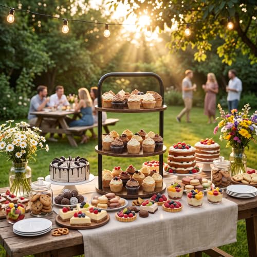 Brown Wooden Cupcake Stand 2 Pack, 3-Tier Dessert Tower for 50 Cupcakes