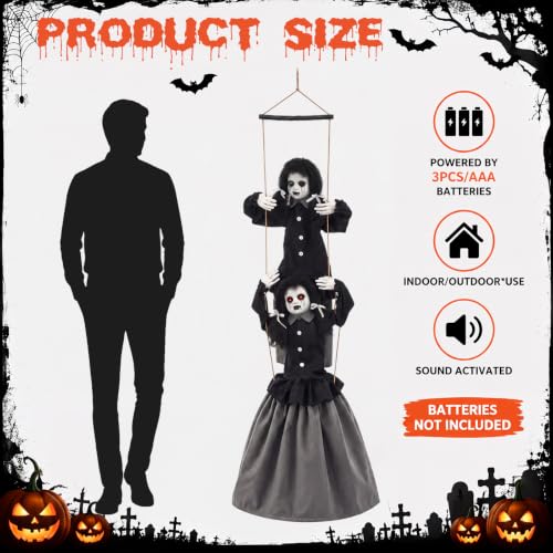 6ft Halloween Scary Swinging Outdoor Decoration with Eerie Twins Dolls