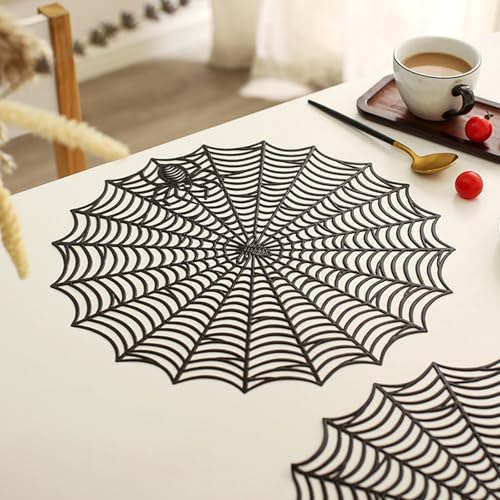 Halloween Spider Web Placemats Set of 4 - Black Non-Slip Heat Insulation Table Mats