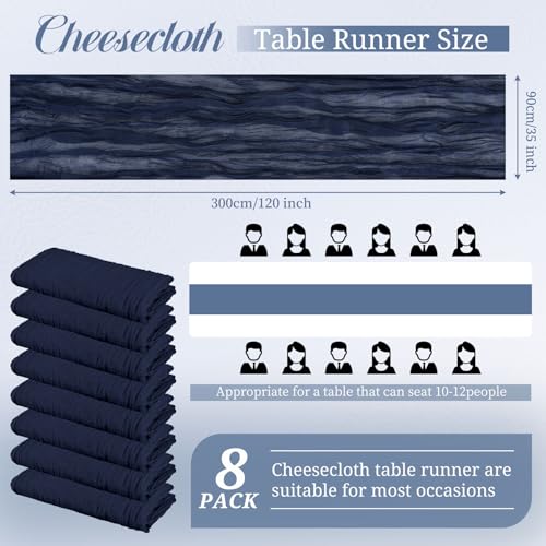 8 Pack Navy Blue Cheesecloth Table Runners 10ft Rustic Romantic Wedding Decor