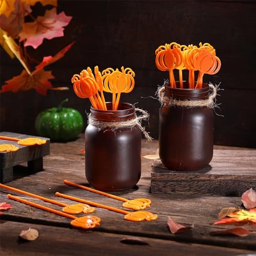 Pumpkin Fall Swizzle Sticks 30 Pcs Plastic Coffee & Cocktail Stirrers Thanksgiving Party