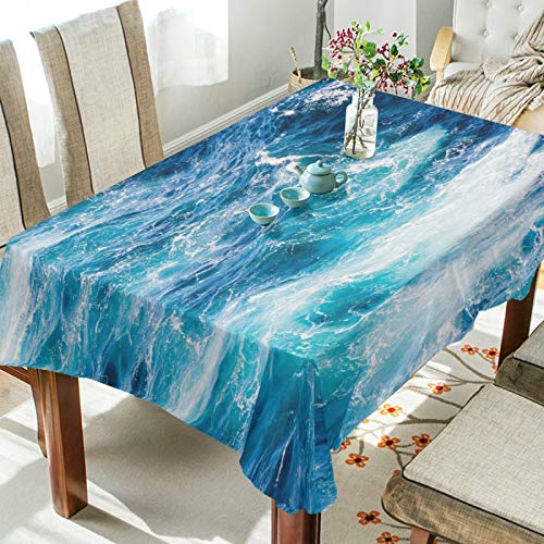 Ocean Waves Tablecloth 60x120 Inch Rectangular Polyester Table Decor - Blue Water Waves Variation