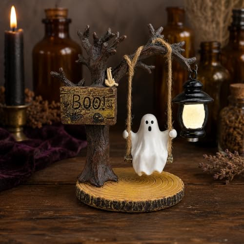 Halloween Ghost Figurine Night Light - Style 5 Spooky Tree Swing Decor for Home & Party
