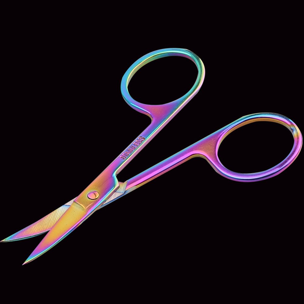 WOKOTO Nail Tweezers And Scissors Kit Straight Curved Rainbow Stainless Steel Precision Tweezers Set For Nail Art Sticker Rhinestone Eyelash Extensions Picker Tools