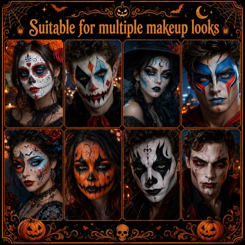 Halloween Face Paint Kit White Red Black Blue Orange 9 Pcs with Brushes