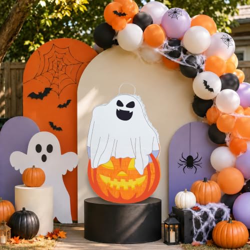Halloween Pumpkin Ghost Piñata with Stick & Confetti - 21.6 Inch Party Game Decoration