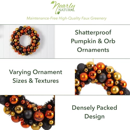 Halloween Pumpkin Wreath - 19-Inch Shatterproof Fall Decor for Door & Wall