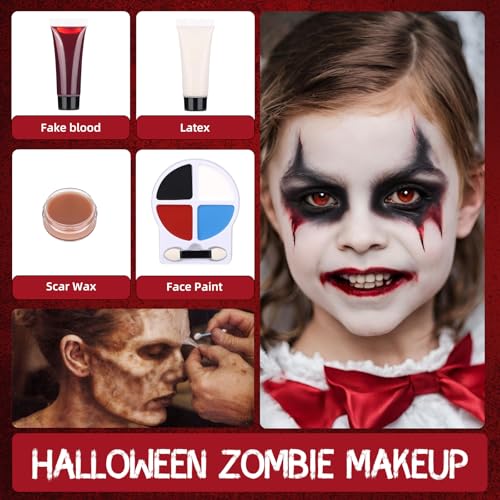 Professional Zombie SFX Makeup Kit with Face Paint, Liquid Latex & Fake Blood