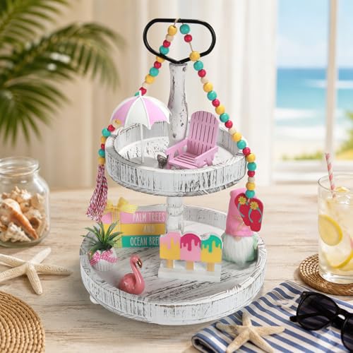 Summer Beach Tiered Tray Decor Set - Pastel Coastal Home Accent - Variation of THIS listing