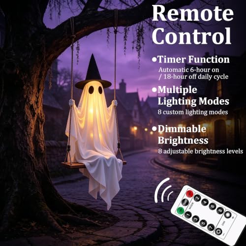 Outdoor Hanging Ghost Decoration 5FT with Swing & Remote Lights