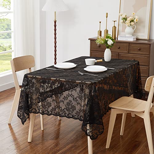 LinenZone 60x120 Oblong Black Tablecloth - Rustic Fabric for Weddings & Events - Variation: Black / 120" x 60"