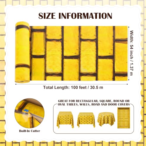 Yellow Brick Tablecloth Roll 100FT x 54IN Halloween Party Cover with Cutter