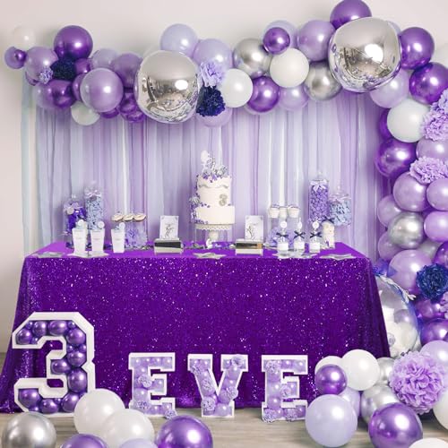 QueenDream Purple Sequin Tablecloth 90x90 Inch Halloween Birthday Xmas Decorations