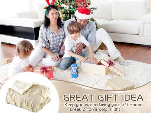 Remagr Beige Reindeer Christmas Sherpa Throw Blanket 50x60in - Double-Sided Plush Cozy Decor