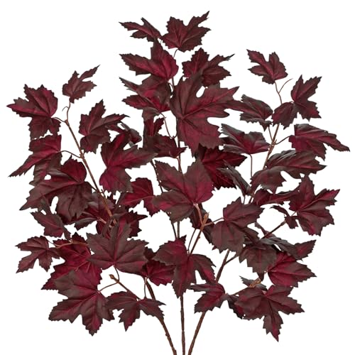 Burgundy Fall Maple Leaf Stems 3-Pack Artificial Autumn Leaves for Home Decor