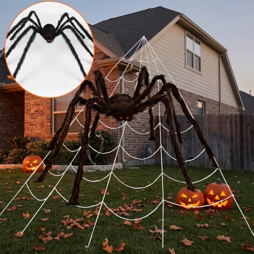 Halloween Giant Spider Decorations Set with Small Spiders and Bat for Yard & Party