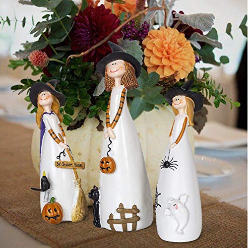 Halloween Witches Set with Black Crow Pumpkin and Cat Decorations - Fall Home Decor