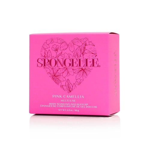 SPONGELLÉ Pink Camellia Body Buffer – All-in-One Exfoliating Sponge & Body Wash for Valentine's & Mother's Day Gifts