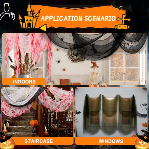Halloween Creepy Cloth Fabric Decorations - 8 Pack 30x72 Inch Spooky Gauze for Indoor Outdoor Party