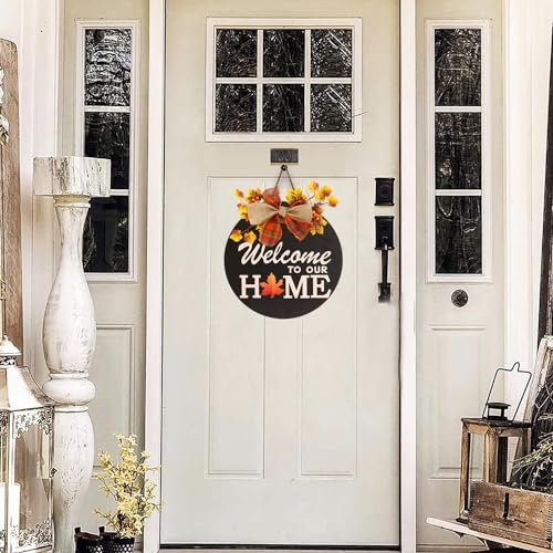 Interchangeable Seasonal Welcome Sign with 4 Wreaths & 14 Holiday Icons - Rustic Wooden Front Door Decor