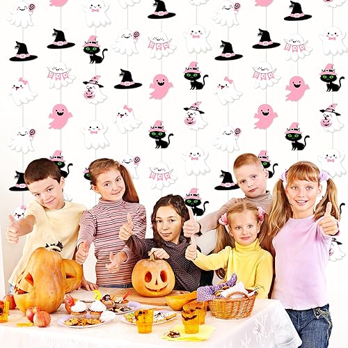 Halloween Pink Baby Ghost Paper Garland - Boo & Pumpkin Decor, Ghost Variation