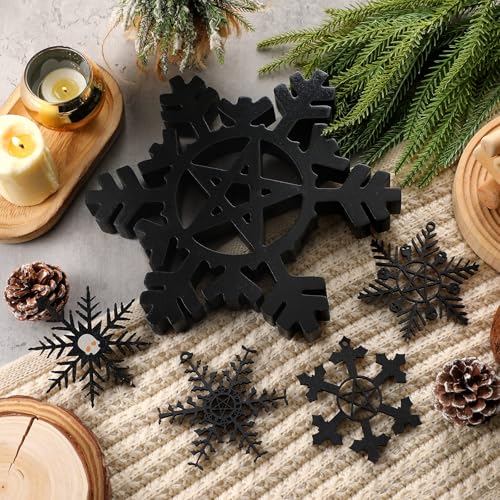 Gothic Christmas Tree Topper Set with Black Snowflake Ornaments - 17 Pieces
