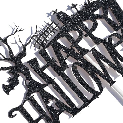 Halloween Cake Topper Black Glitter Spooky Haunted House Decor for Birthday & Party