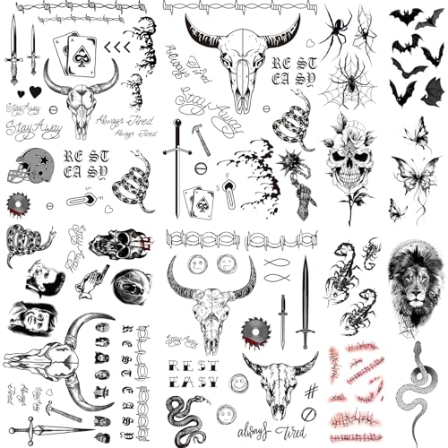 Halloween Spider Bat Snake Temporary Tattoos - Face Stickers for Costume & Party