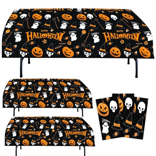 Halloween Plastic Tablecloth 3 Pack - Orange Pumpkin & Skeleton Party Decorations