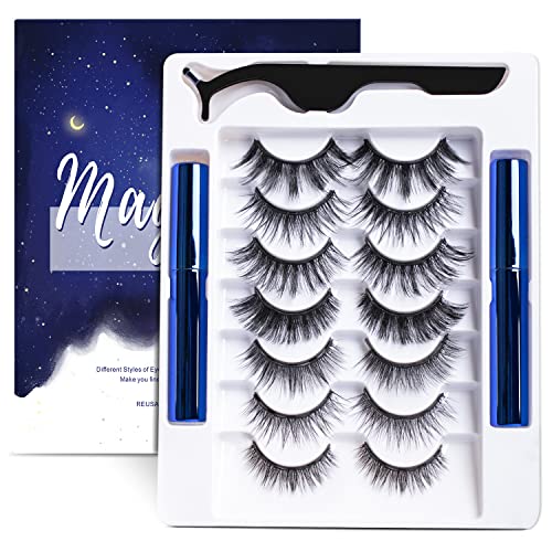 Magnetic Eyelashes and Eyeliner Kit - Reusable 3D Natural Look with Tweezers