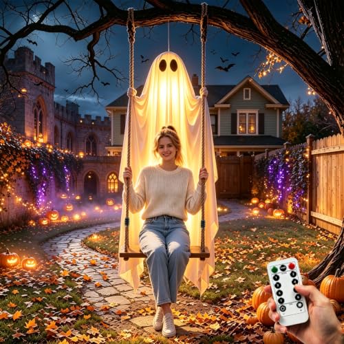 Halloween Hanging Ghost Decorations with Lights, 5.8ft, 200lb Capacity
