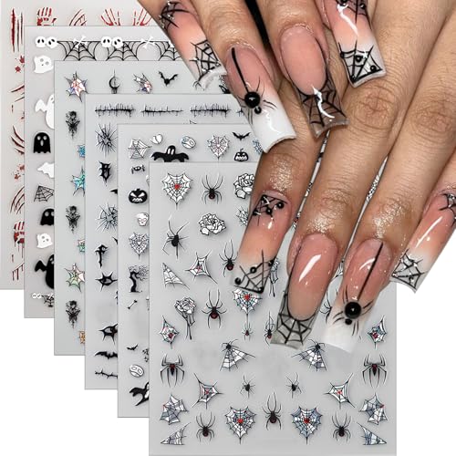 Halloween Nail Stickers Set 3D Spider Web Skull Ghost Skeleton Bat Spiders - Style 1
